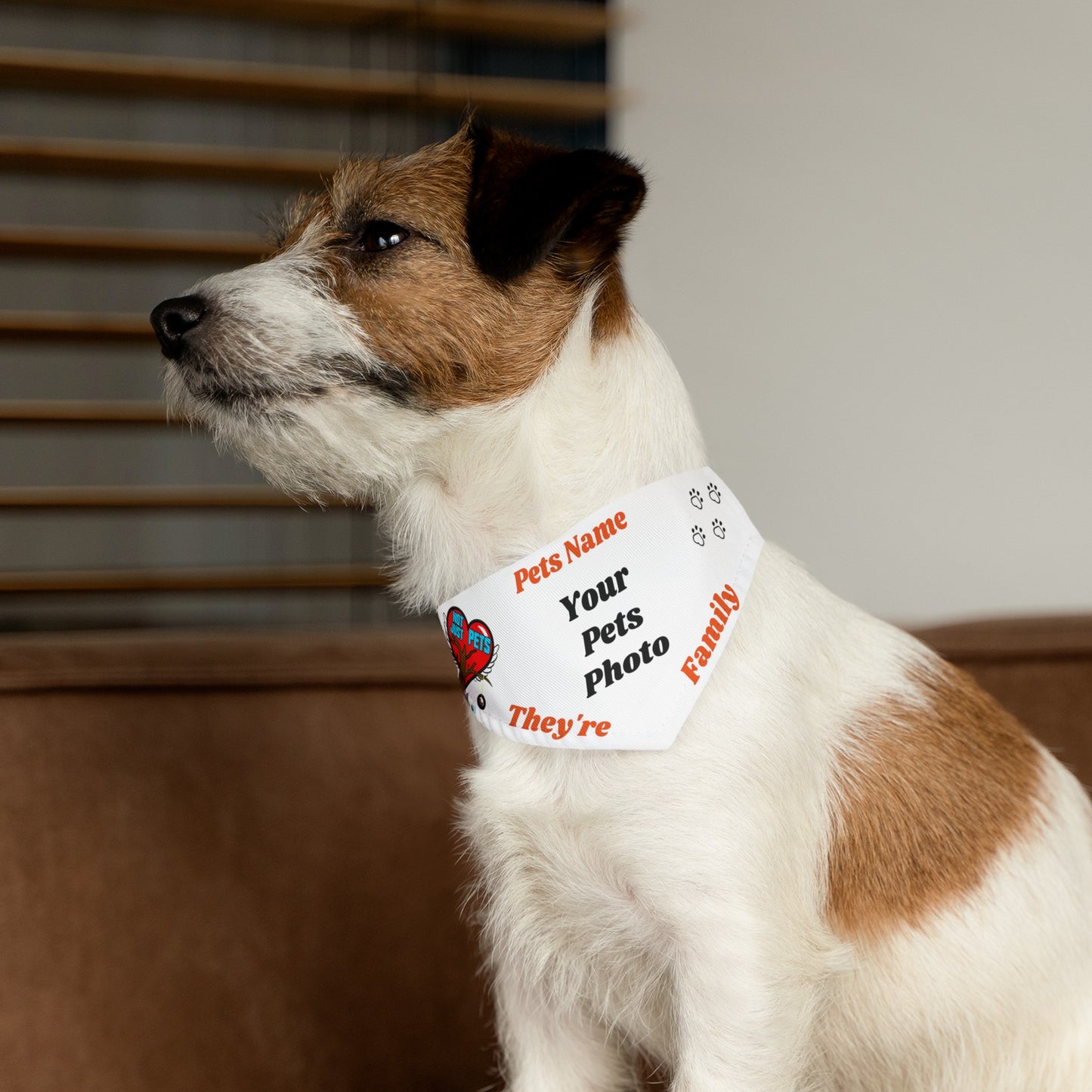 Personalized Pet Bandana with Custom Photo, Pet Name, and Not Just Pets Logo